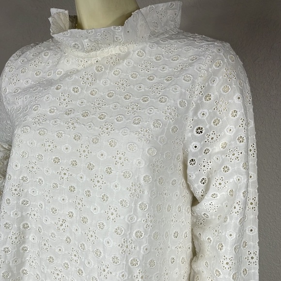 Merlette Cream White Eyelet Long Sleeve Shift Babydoll Mini Dress Sz S - Picture 15 of 15